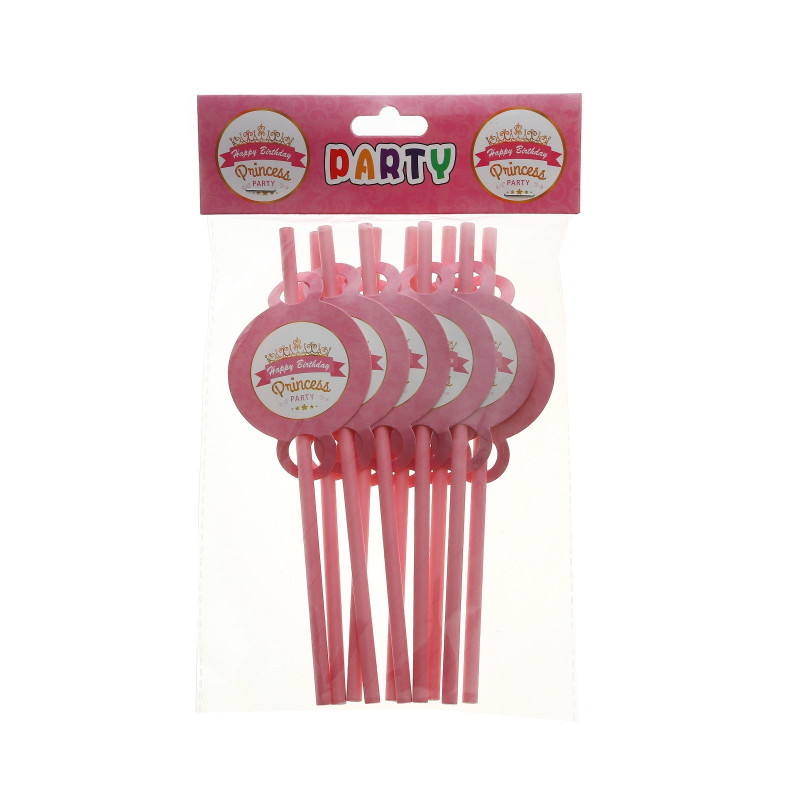 SŁOMKI HAPPY BIRTHDAY PRINCESS RÓŻOWE 6 SZT.