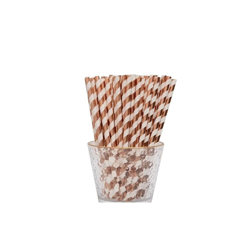 SŁOMKI BIAŁE W ROSE GOLD PASKI 25 SZT.