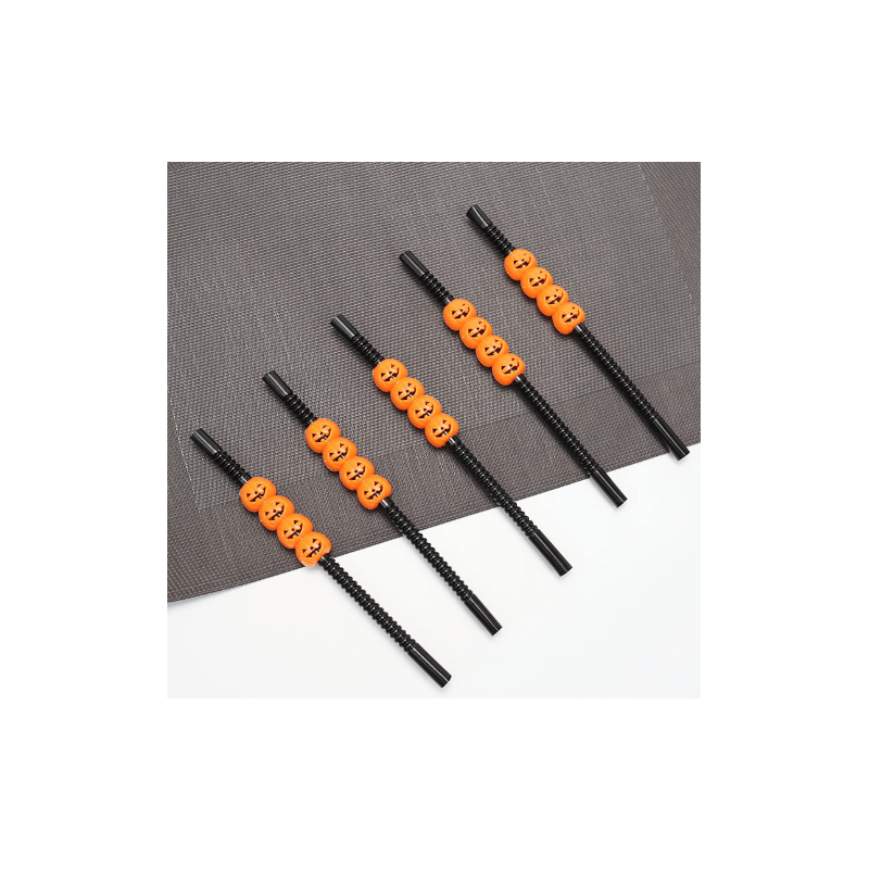 SŁOMKI PLASTIKOWE HALLOWEEN, DYNIA 5 SZT.