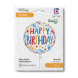 BALON FOLIOWY GRABO 18" KOLOROWE KONFETTI URODZINOWE