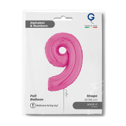 BALON FOLIOWY GRABO 26" CYFRA 9 FUXIA