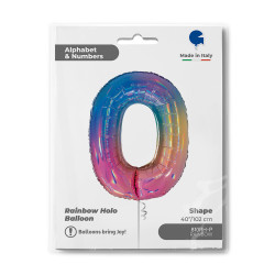 BALON FOLIOWY GRABO 40" CYFRA 0 RAINBOW