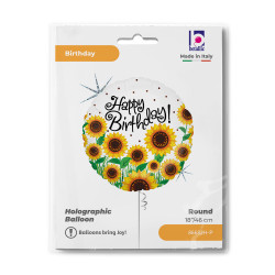 BALON FOLIOWY GRABO 18" SUN SUNFLOWERS BIRTHDAY PAKOWANY