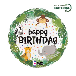 BALON FOLIOWY GRABO 18" JUNGLE BIRTHDAY PAKOWANY