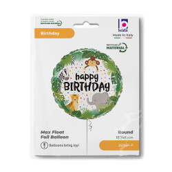 BALON FOLIOWY GRABO 18" JUNGLE BIRTHDAY PAKOWANY